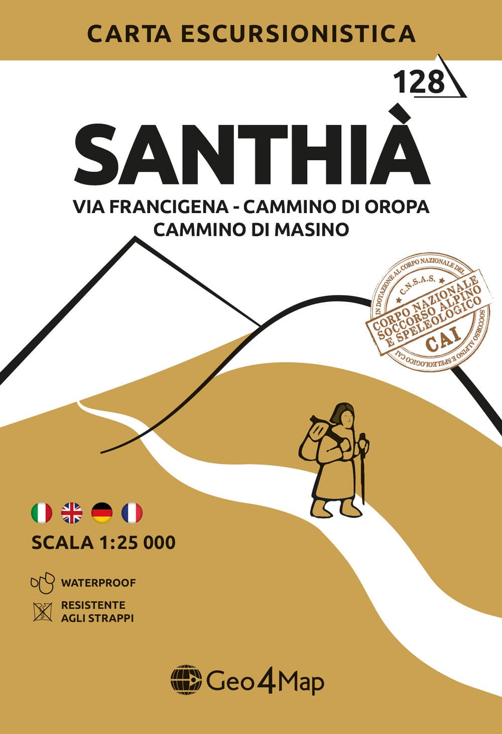 128 Santhià Via Francigena-Cammino di Oropa-Cammino di Masino. Carta escursionistica 1:25.000
