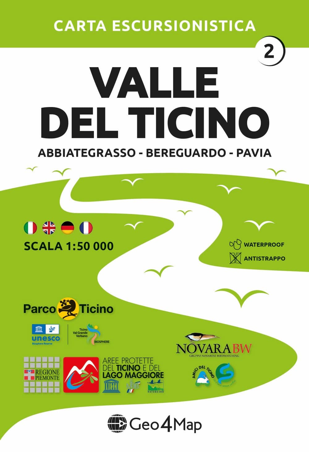 02 Valle del Ticino Abbiategrasso, Bereguardo, Pavia. Carta escursionistica 1:50.000